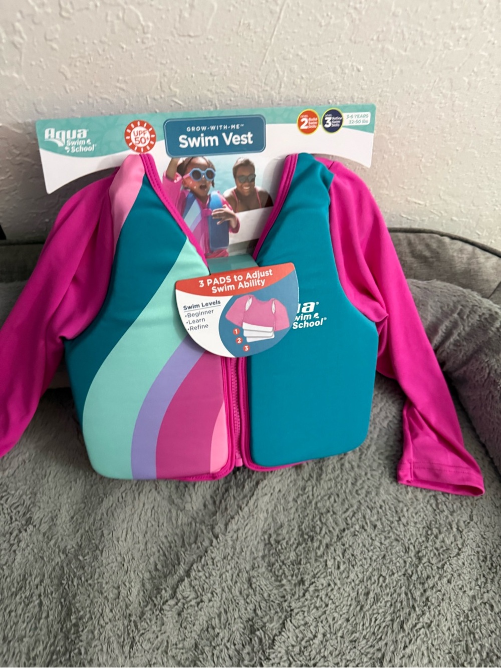 Kids' Pink and Teal Rashguard Swim Vest